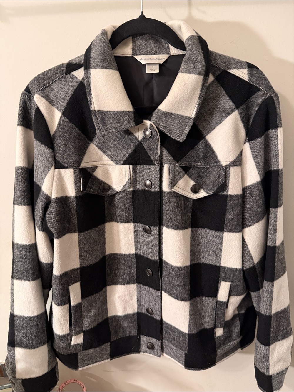 Christopher & Banks Black and White Plaid Shacket Size L lined, very soft